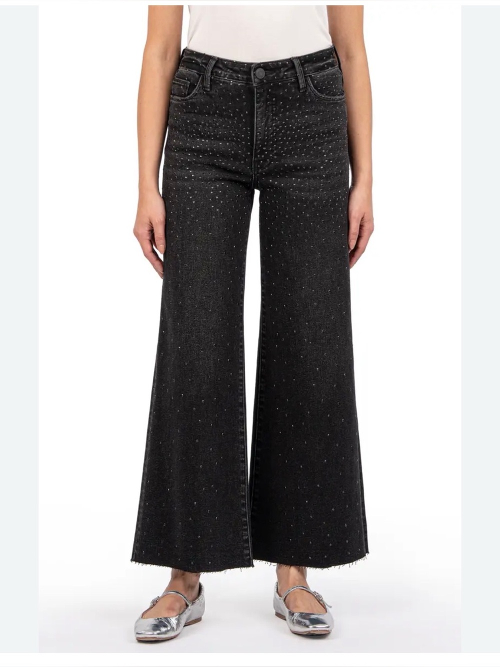Kut From The Kloth Meg Fab Ab Wide Leg Rhinestone Embellished Black Jeans Size 0